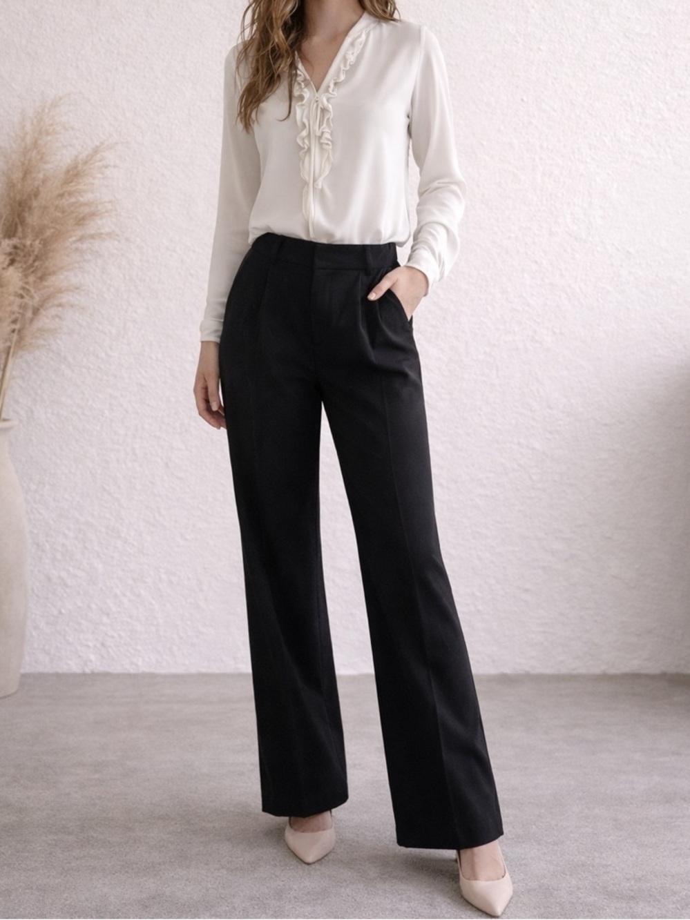 Cache Black Wide-Leg Trousers